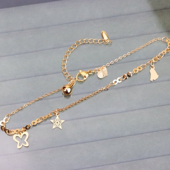 "Rose Gold Anklet with Star, Butterfly & Bell Charms, XPAL1051 - Picture 13 of 14